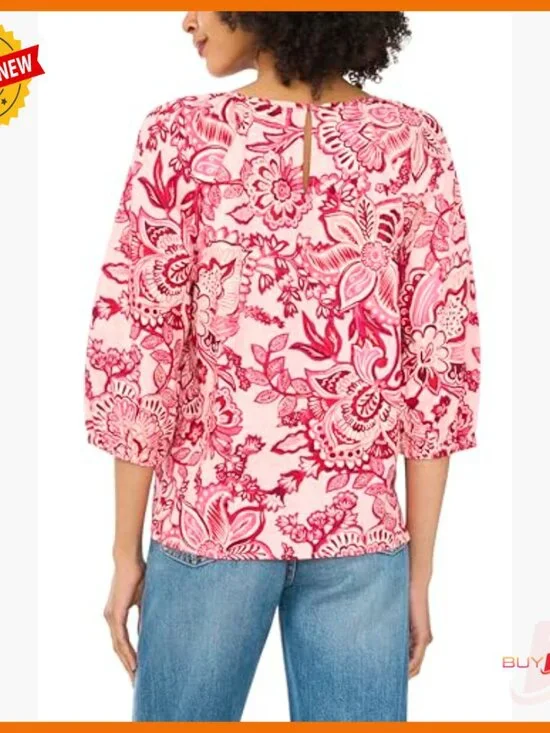 Raglan Puff 3/4 Sleeve Blouse, Regular Fit, Hand Wash Only - Picture 3 of 5